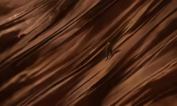 a man in orange is walking over a sand dune