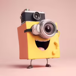 a yellow and black camera with a camera on it