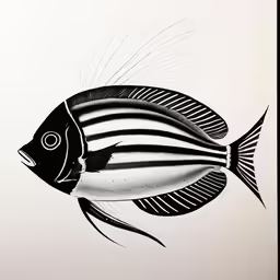 a drawing of a fish on white paper