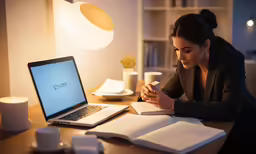 a woman sitting at a table using a laptop