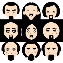 an animation of various characters with facial expressions
