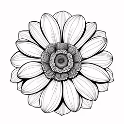 a flower drawn with ink in black and white,a large black and white flower in the shape of a flower