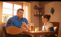 a couple of people sitting at a table