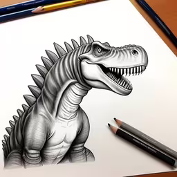 an artistic drawing of a dinosaur that
