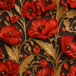 a wall with red flowers on a gray background