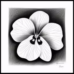 a black and white drawing of a flower,a drawing of a white flower on a black and white background