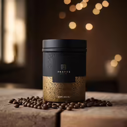 the black coffee container has an embossed logo