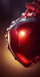 there is a hand holding a red object