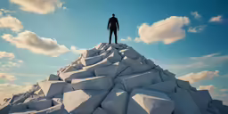 a man is standing on top of a mountain