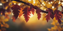 autumn leaves are seen hanging on a branch