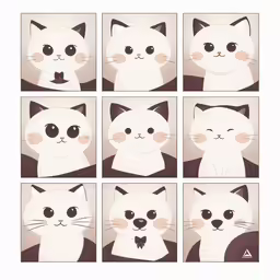 eight illustrations depicting different types of cats