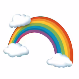 a rainbow with clouds and the shape of a heart