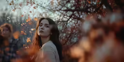 an image of a woman standing in front of leaves