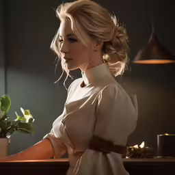 the blonde woman has an elegant outfit on her