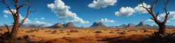 a desert with a bunch of grass and rocks