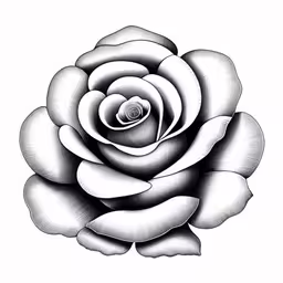 a black and white drawing of a large flower,a drawing of a large black rose