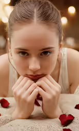 a young woman laying down with her eyes closed
