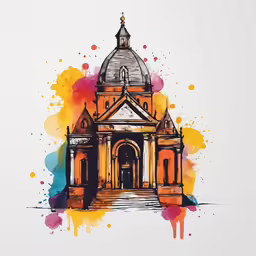 watercolor painting of a tower on top of a building