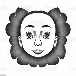 a black and white portrait of a young girl with a face full of eyes
