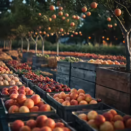 a fruit stand with lots of different types of apples