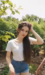 a pretty young lady in short blue shorts
