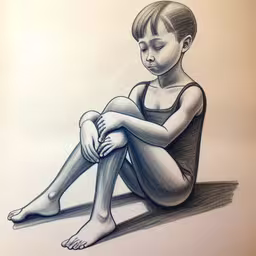 a drawing of a child sitting on the ground, staring off into the distance,a drawing of a little boy sitting on the ground