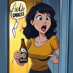 woman holding a beer in a house hallway