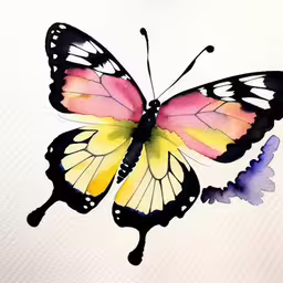 a butterfly flying above purple and yellow