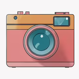 an illustration of a pink camera with a blue lens