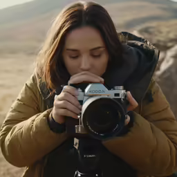 a person holding a camera in front of her face