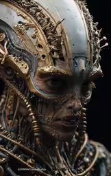 a person with futuristic make up and mechanical parts on their face