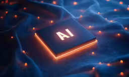 the front of a computer processor, with a glowing letter