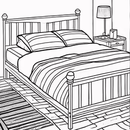 a bed with two pillows in the corner and a nightstand next to it