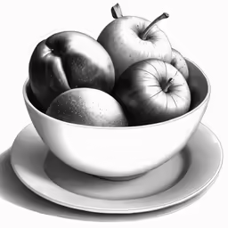 a bowl with apples in it on a saucer