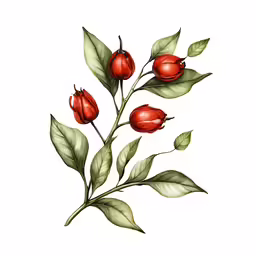 a drawing of red flowers on a green stem