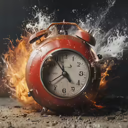 an alarm clock is burning quickly over the top of the ground