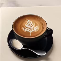a cup and spoon on top of a plate