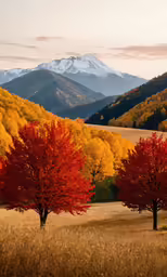 a few trees and mountains that are very colorful