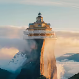 a building sits on top of a large mountain