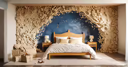 a modern bedroom with a canopy bed in the middle
