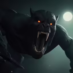 a demonic creature with glowing eyes is shown