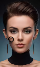 a woman is wearing earrings with a black shirt
