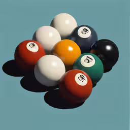 billiard balls are arranged in rows on top of one another