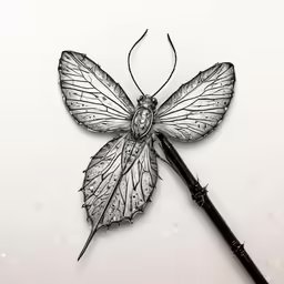 a drawing of a leaf with its wings spread
