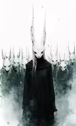 an artist stands among a group of demonic creatures