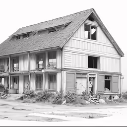 a black and white photo of a very large home