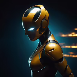 a robot is standing alone in the dark