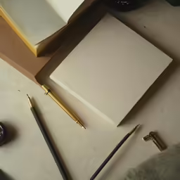 some pens and other things laying on a table