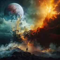 two people standing on a hill, watching an eclipse