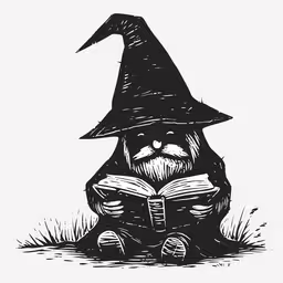 an illustration of a wizard reading a book,an old wizard sitting in the grass with his book